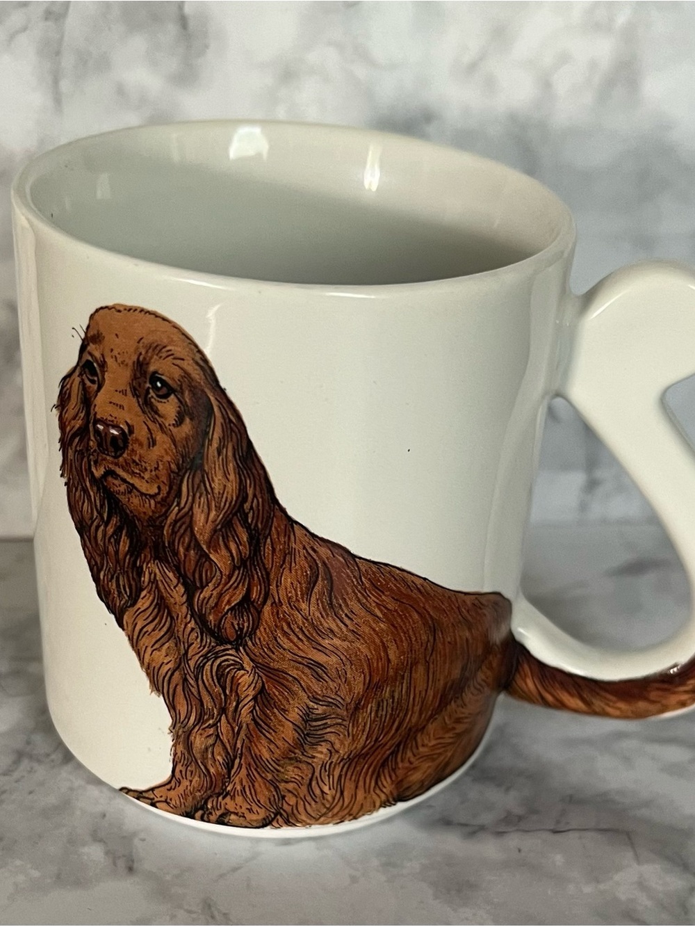 Vintage White Mug with Brown Spaniel Illustration - Vintage